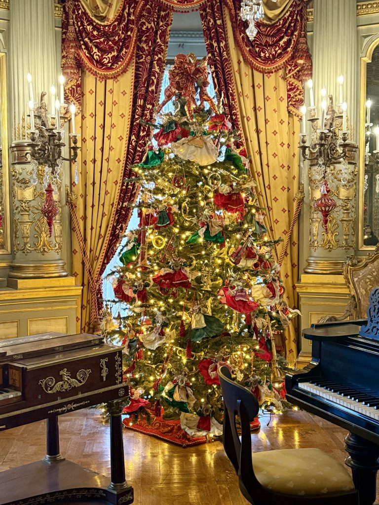 The Breakers in Newport Rhode Island, featured in HBO's The Guilded Age, decorated for the holidays.