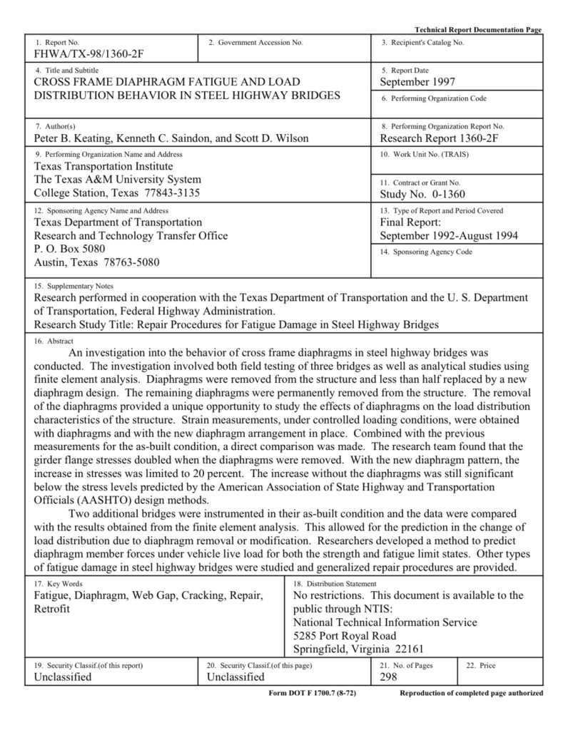 Texas DOT diaphragm study