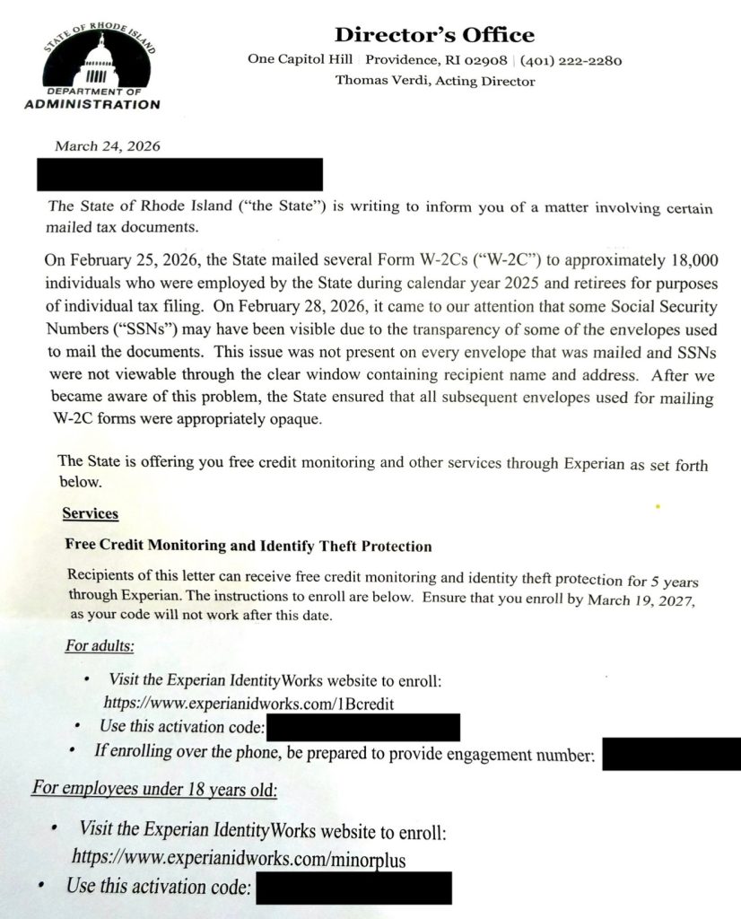 Rhode Island state employees credit monitoring