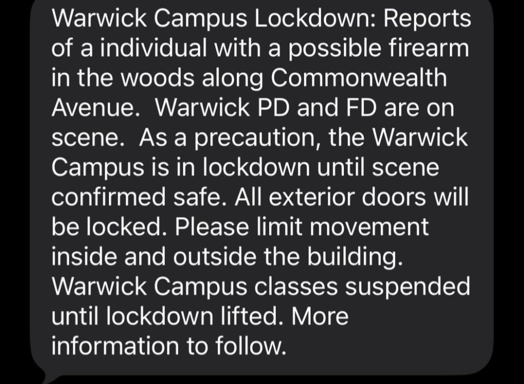 CCRI Warwick lockdown lifted